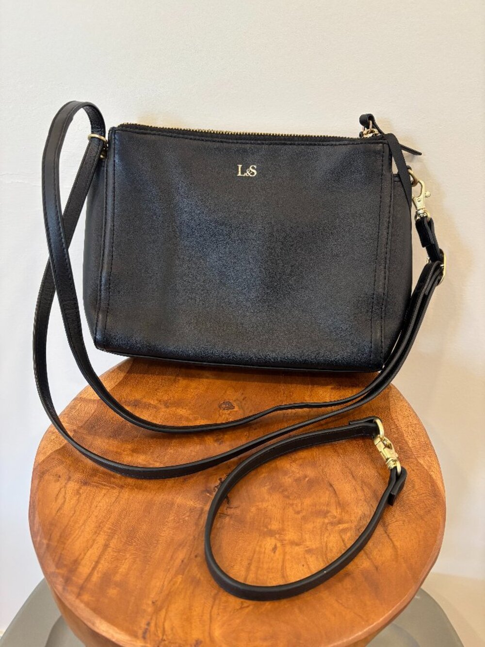 Lo & Sons Pearl Convertible Crossbody Bag - Black Leather, Gold Hardware